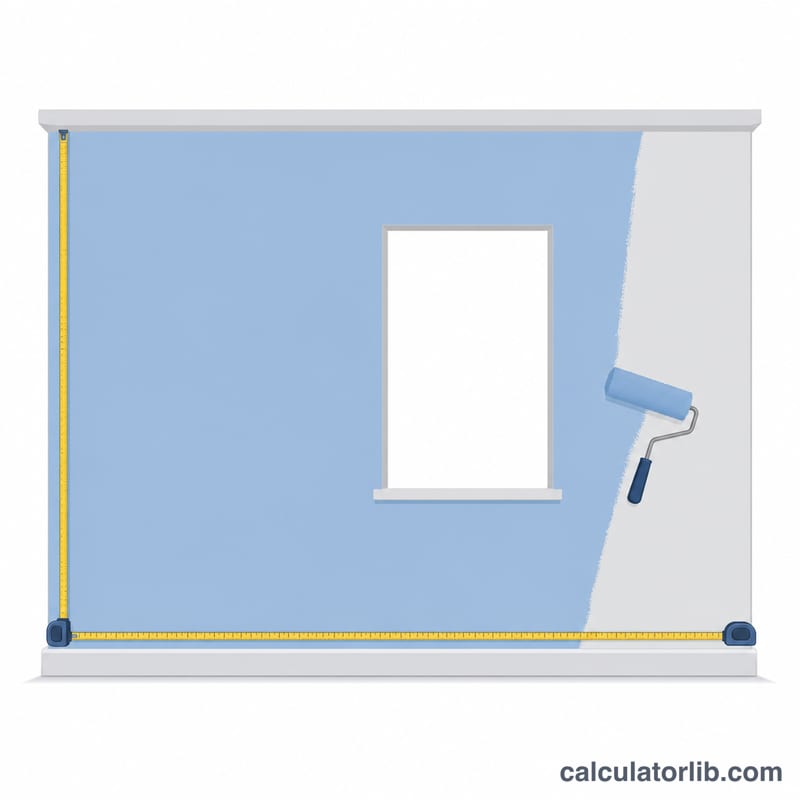 Wall being measured with a tape measure and painted with a roller, with a window opening