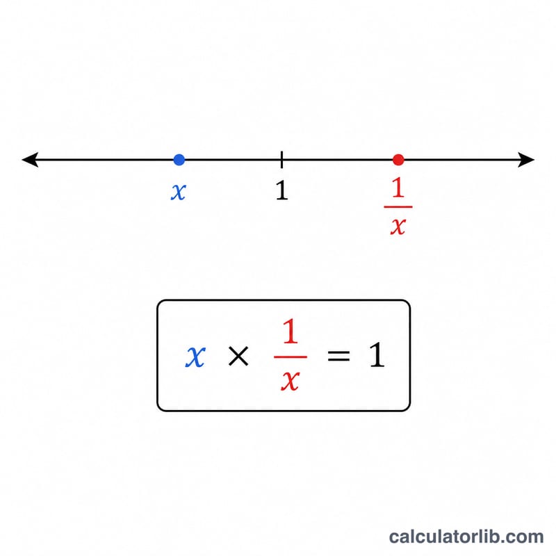 x とその逆数 1/x を示した数直線