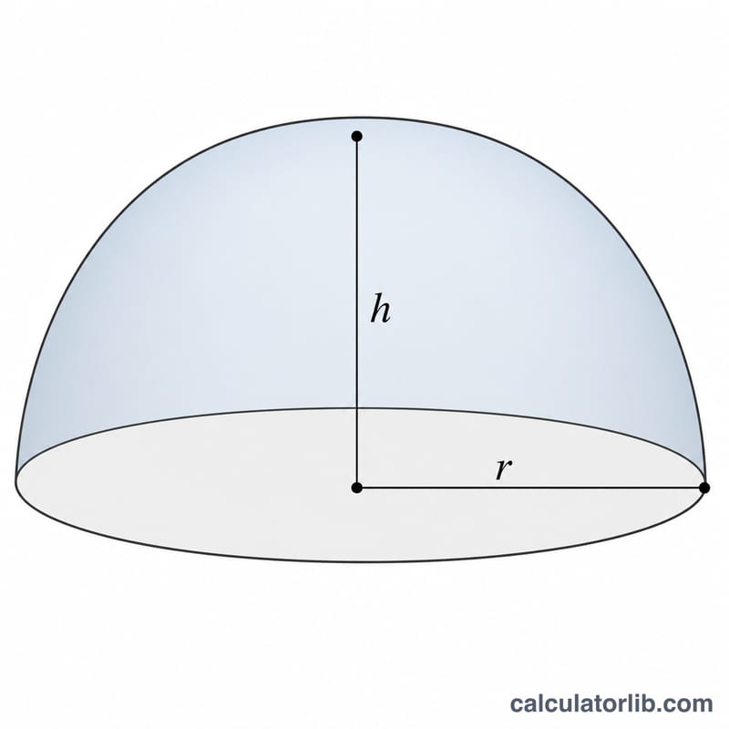 Truncated spheroid segment showing the curved dome surface, the flat circular base, and the base radius