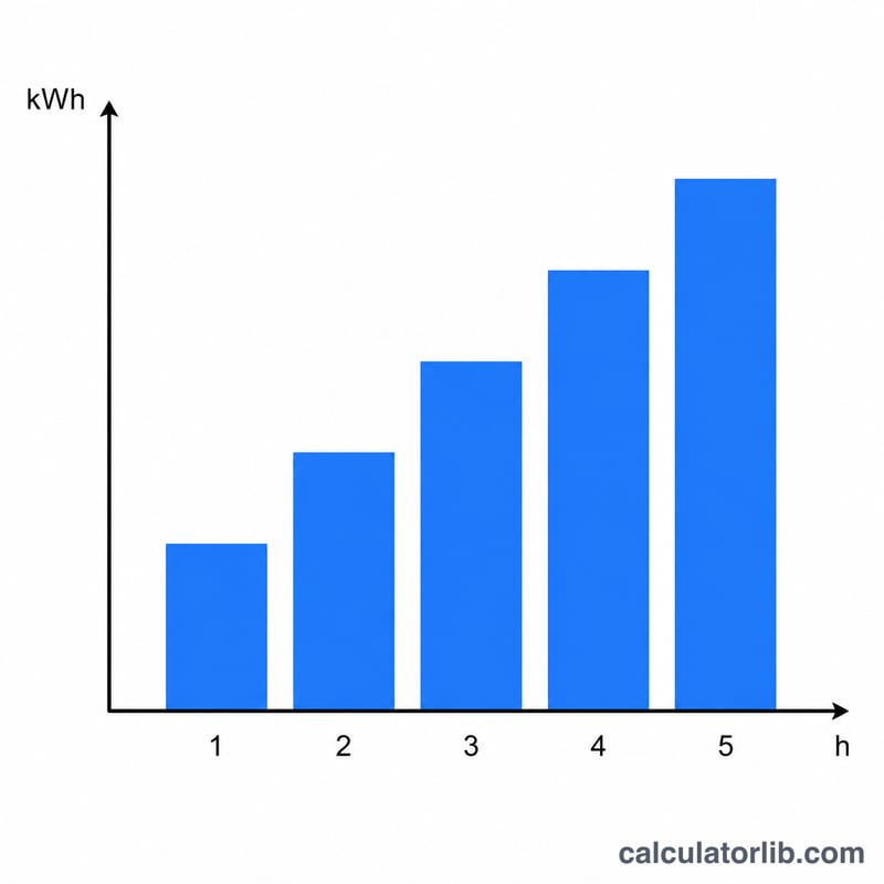 Gráfico de barras que muestra la energía acumulándose por horas para un aparato constante de 2 kW