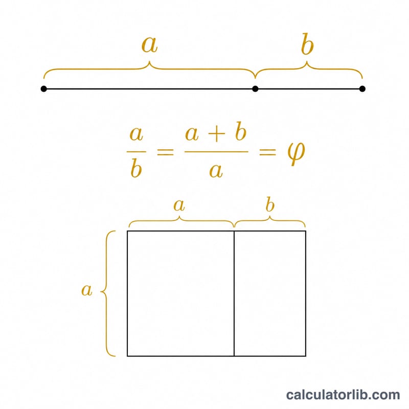 Diagram of the golden ratio phi from a line segment divided in golden proportion