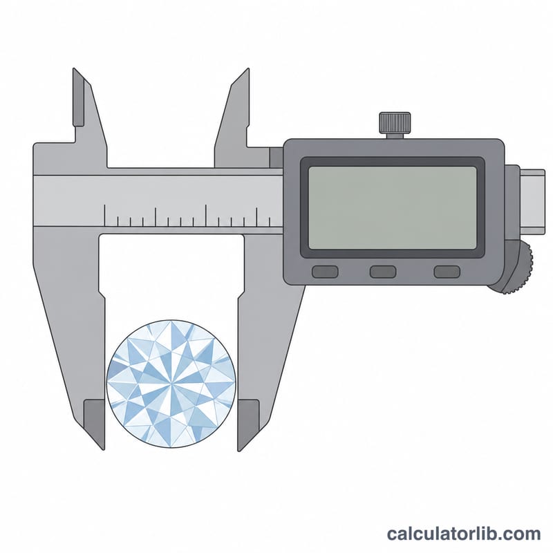 Diamond being measured with a caliper in millimeters