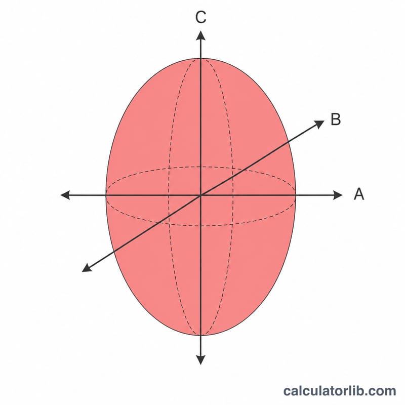 Diagram showing example values A=4, B=3, C=2 cm and resulting 12 mL volume