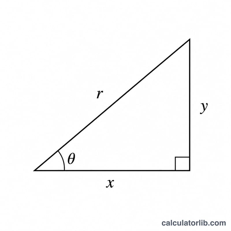 Right triangle relating hypotenuse r, angle theta, horizontal leg x and vertical leg y