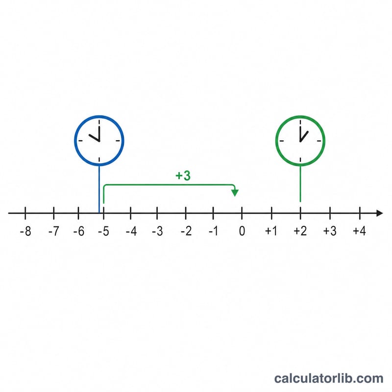 Offset number line showing two clocks at different UTC offsets with the difference highlighted