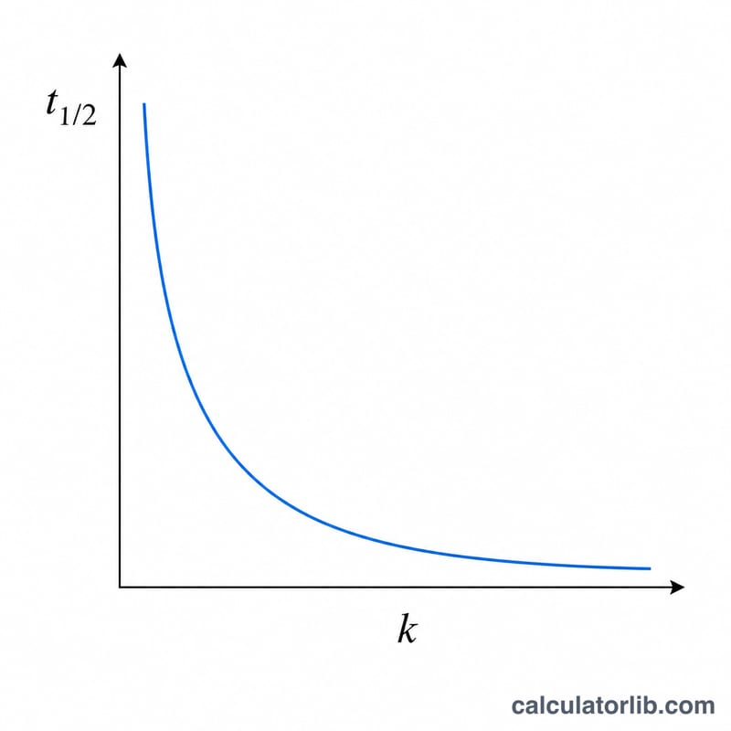 Formula relationship showing half-life inversely proportional to rate constant