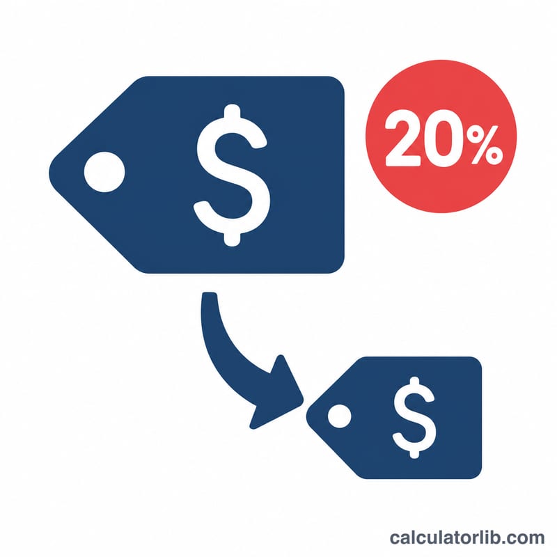 Price tag showing original amount with arrow to discounted amount