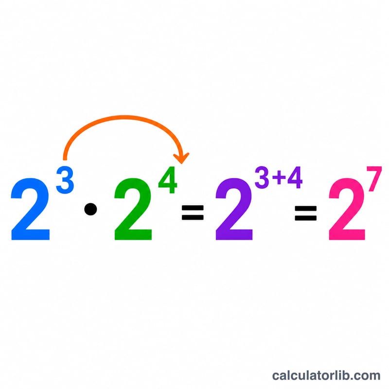 Worked example two cubed times two to the fourth equals two to the seventh