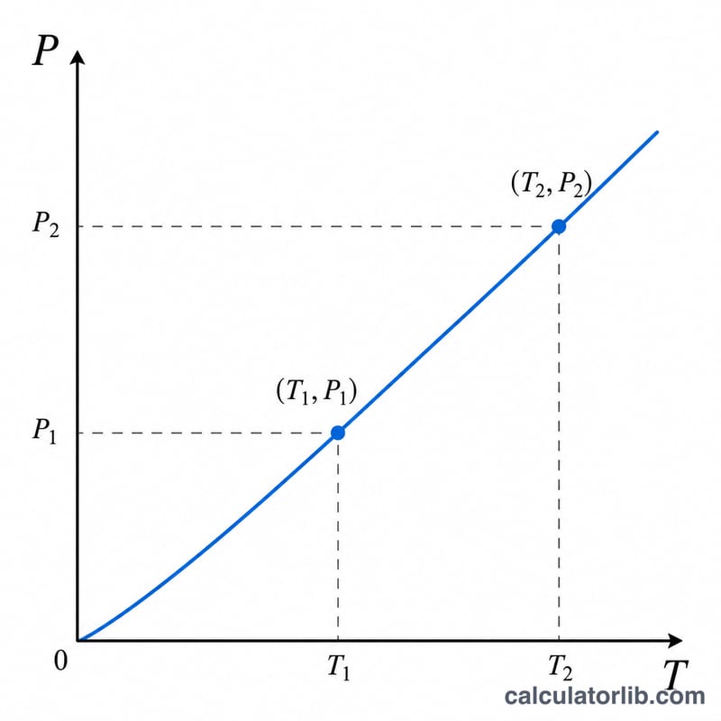 Straight line graph of pressure versus temperature passing through the origin