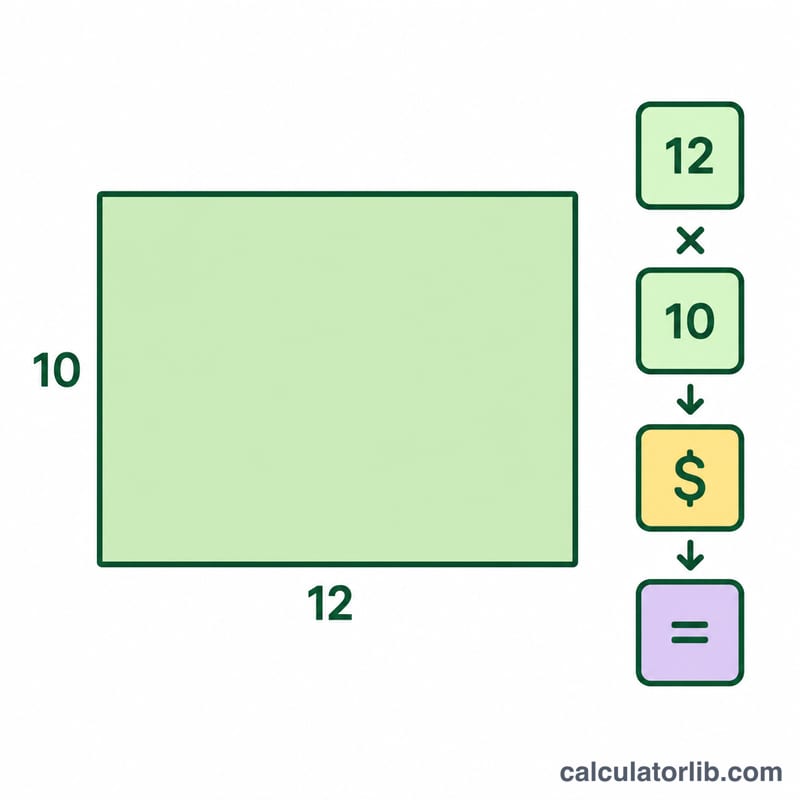 Worked example rectangle showing dimensions and resulting cost computation steps