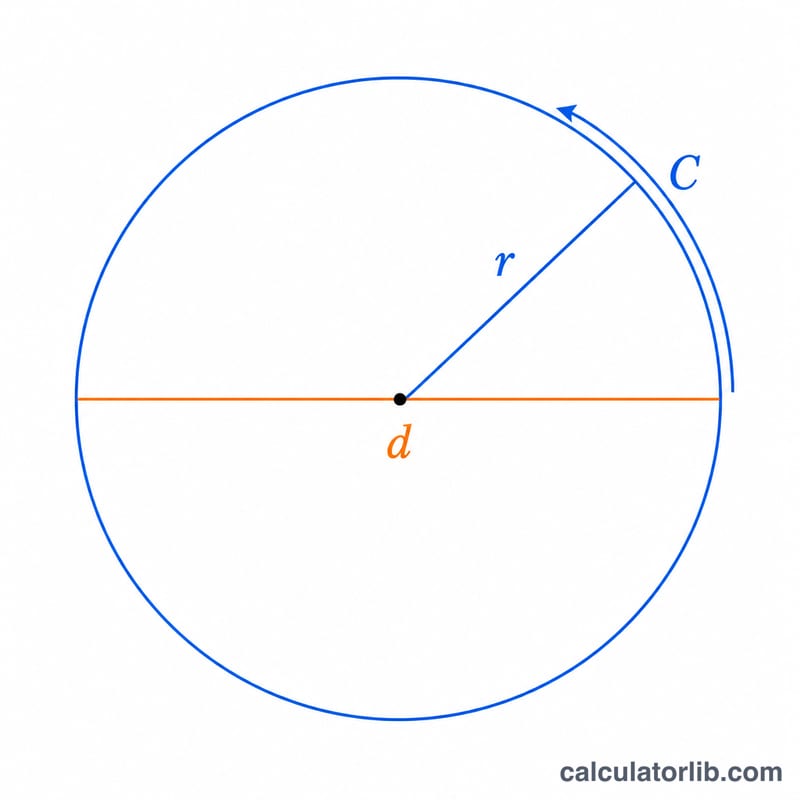 Diagram relating radius, diameter and circumference of a circle