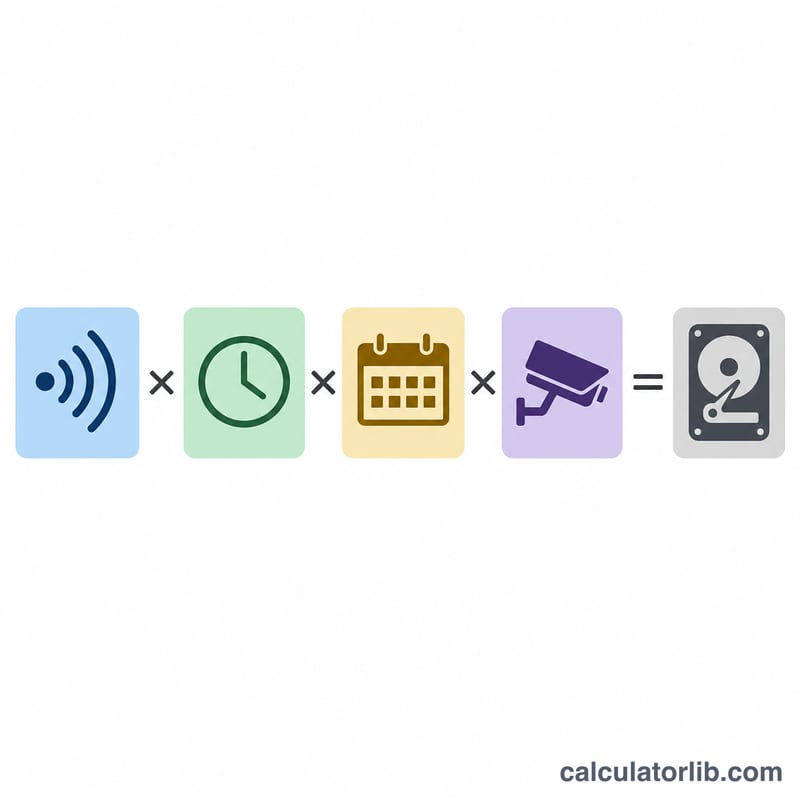 Flat diagram showing storage formula components as multiplied blocks