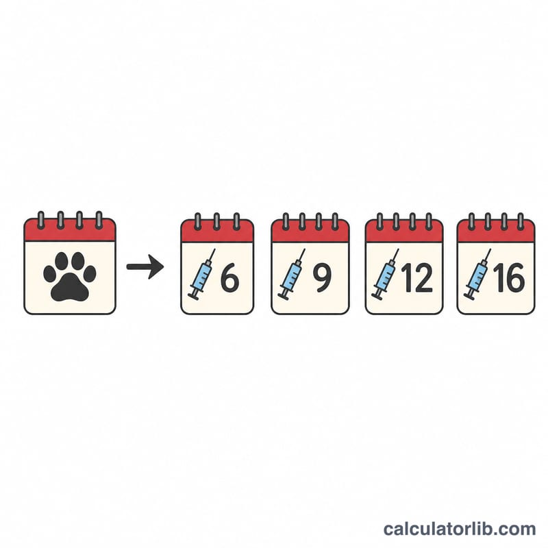 Diagrama de calendario que relaciona una fecha de nacimiento con cuatro fechas de dosis