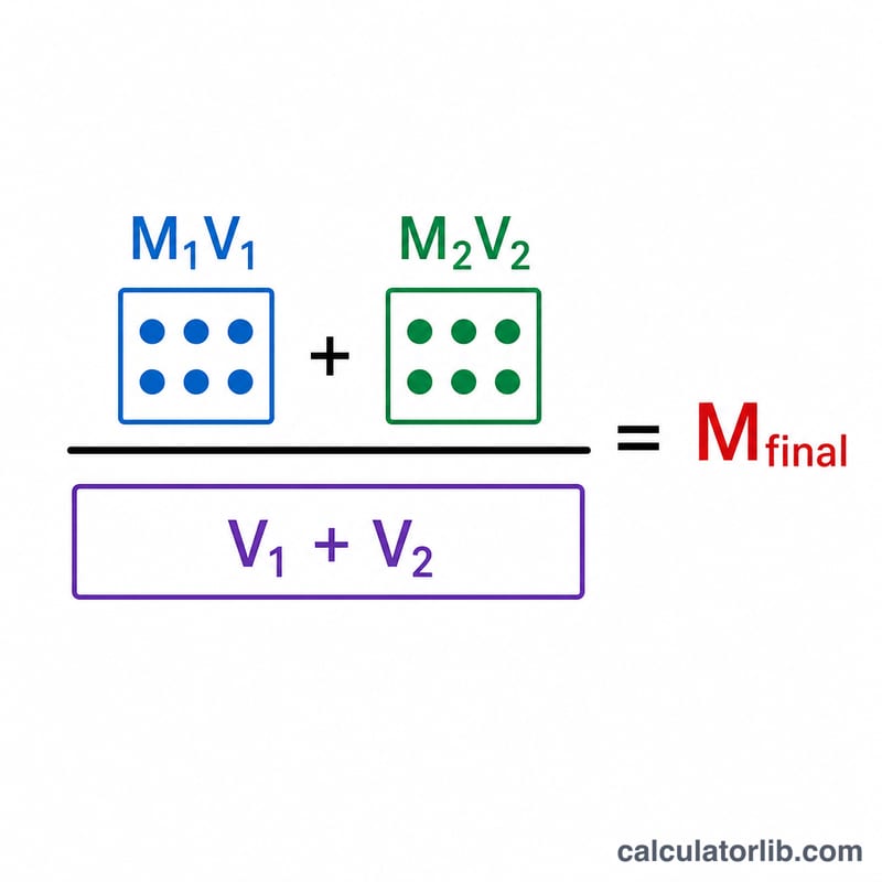 Diagram showing moles of solute from each solution adding together over total volume
