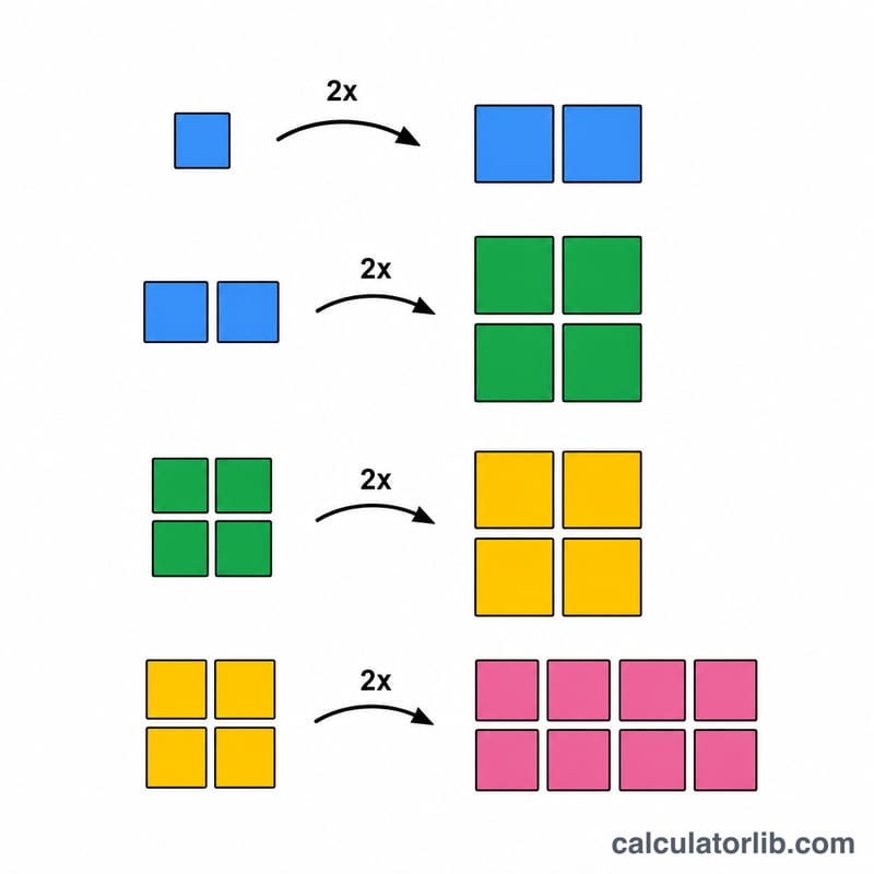 Diagram showing transistor density doubling at each 1.5 year interval