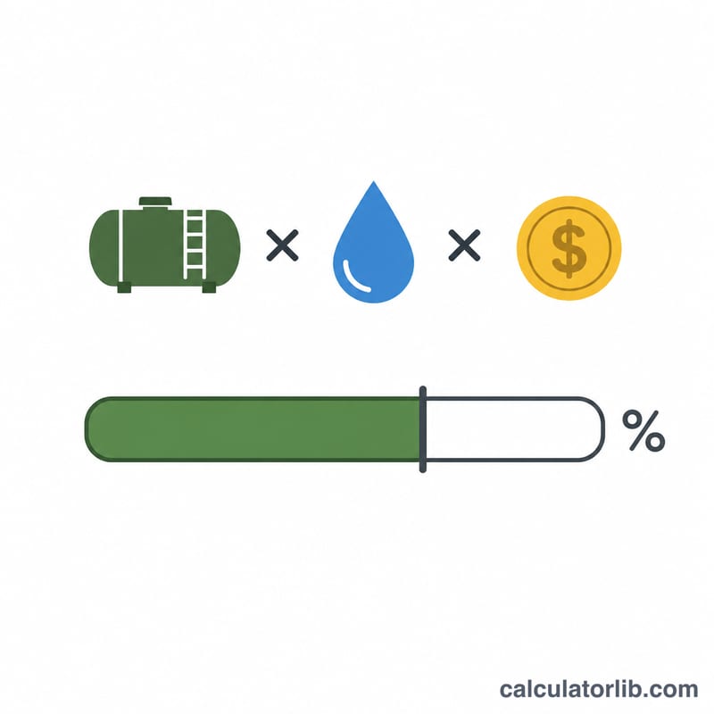 Bar showing tank level percentage and the remaining gallons to fill