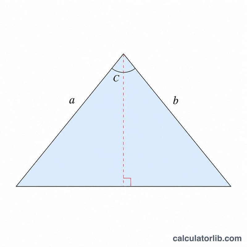 Triangle showing area as half a times b times sine of included angle C