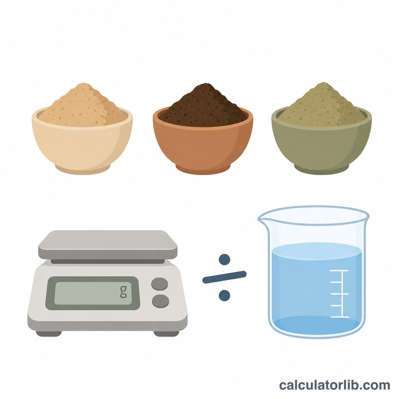 Flat illustration of glaze ingredients in bowls beside a measuring scale and a water beaker