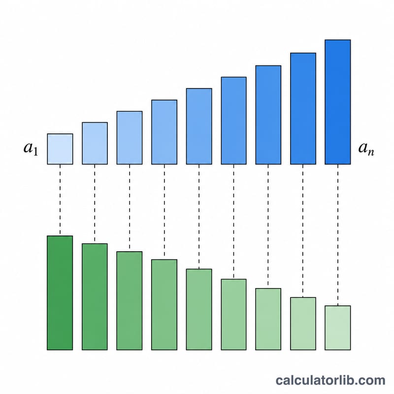 Two rows of bars, one increasing and one reversed, forming equal-height pairs