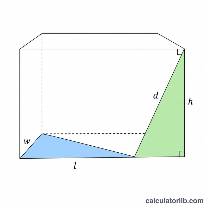 Two right triangles showing base diagonal then space diagonal derivation
