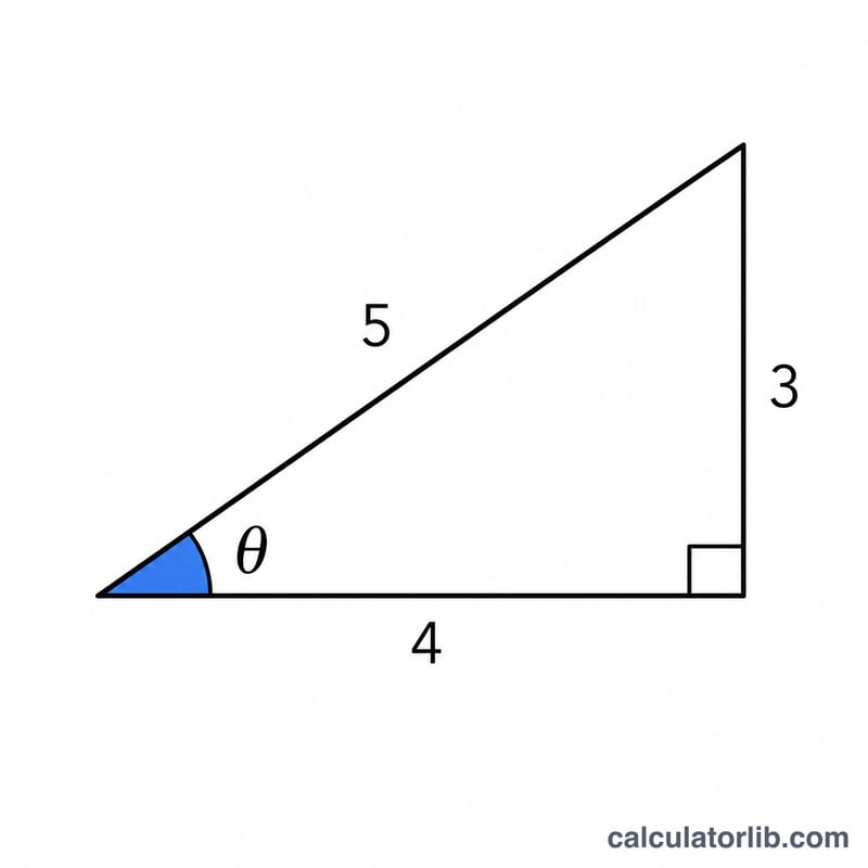 Right triangle with adjacent 4 and hypotenuse 5 giving angle about 37 degrees