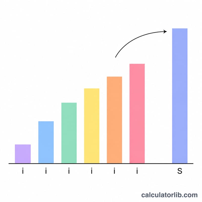 Bar chart of individual terms stacking up to a total partial sum