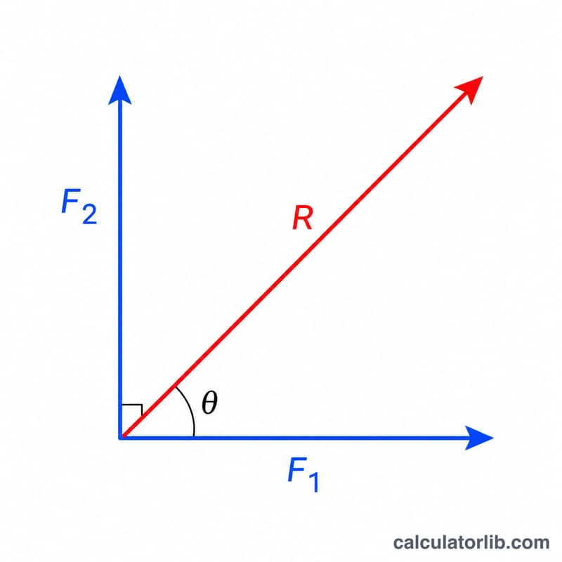 Resultant of two perpendicular forces forming a right triangle