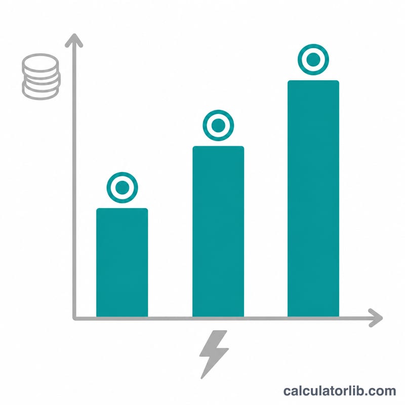 Flat bar chart comparing monthly EV home charging cost at low, medium, and high electricity rates