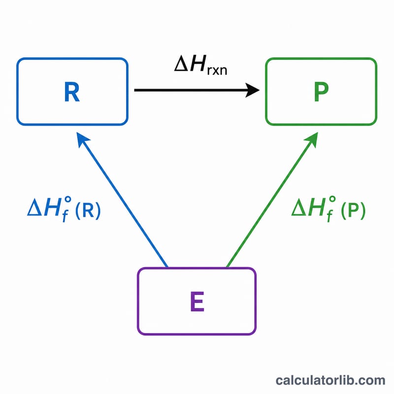 Hess's law diagram with reactants and products both connecting down to elements in standard states