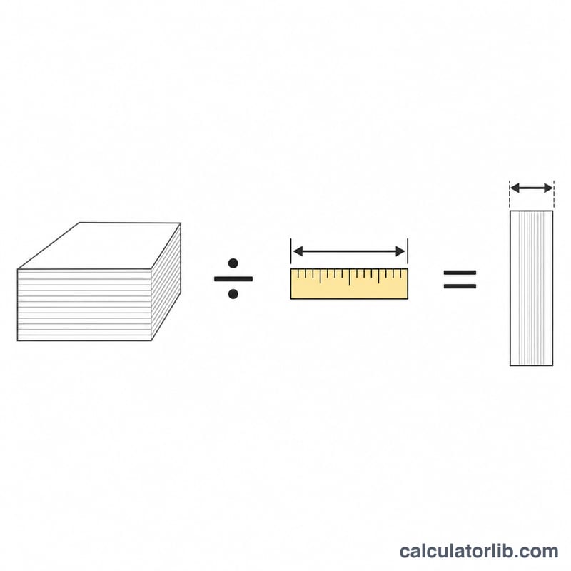 Flat diagram showing pages divided by pages-per-inch equals spine width