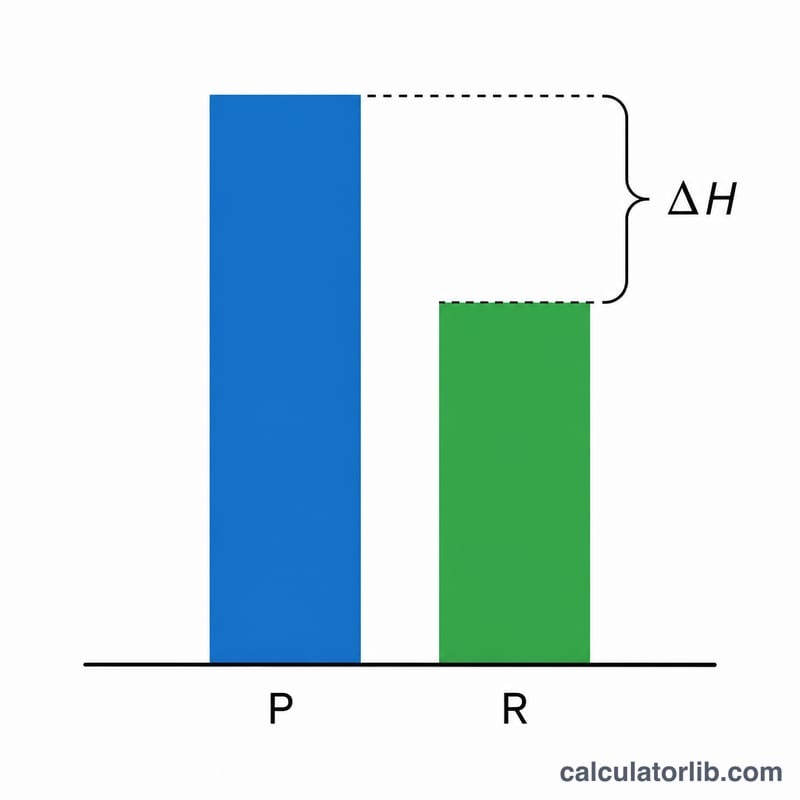 Bar chart comparing summed enthalpy of formation of products versus reactants with the difference as delta H