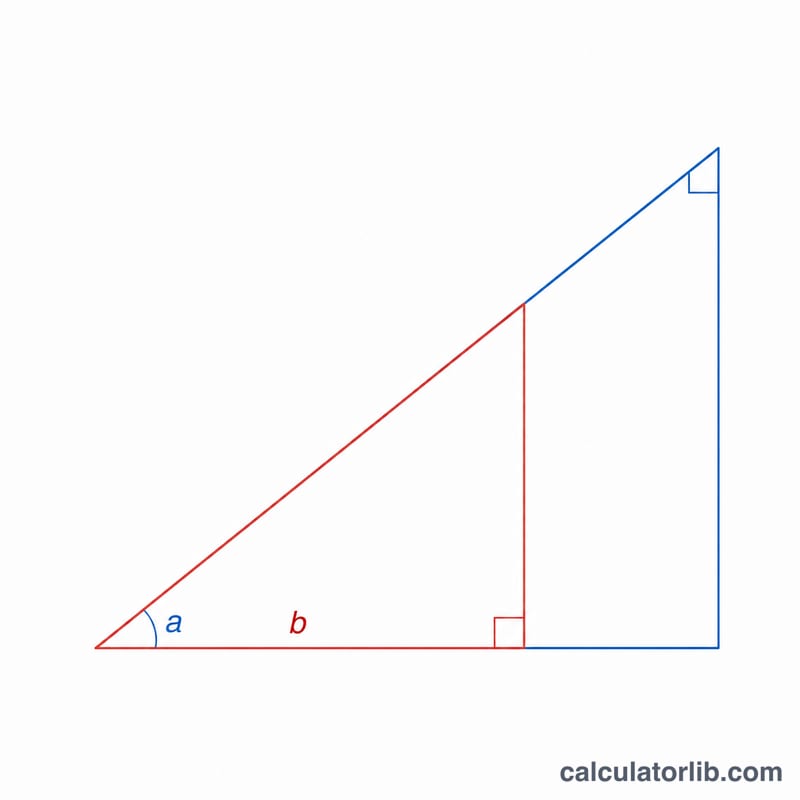 Two overlaid right triangles representing the sine and cosine terms used in the worked example.