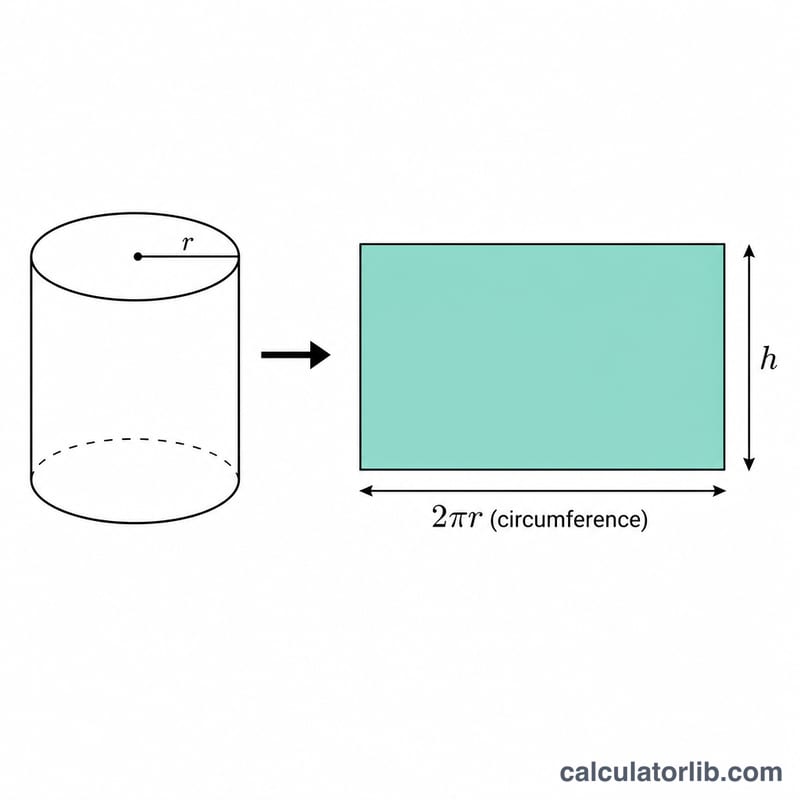 Cylinder side surface unrolled into a rectangle with width 2 pi r and height h