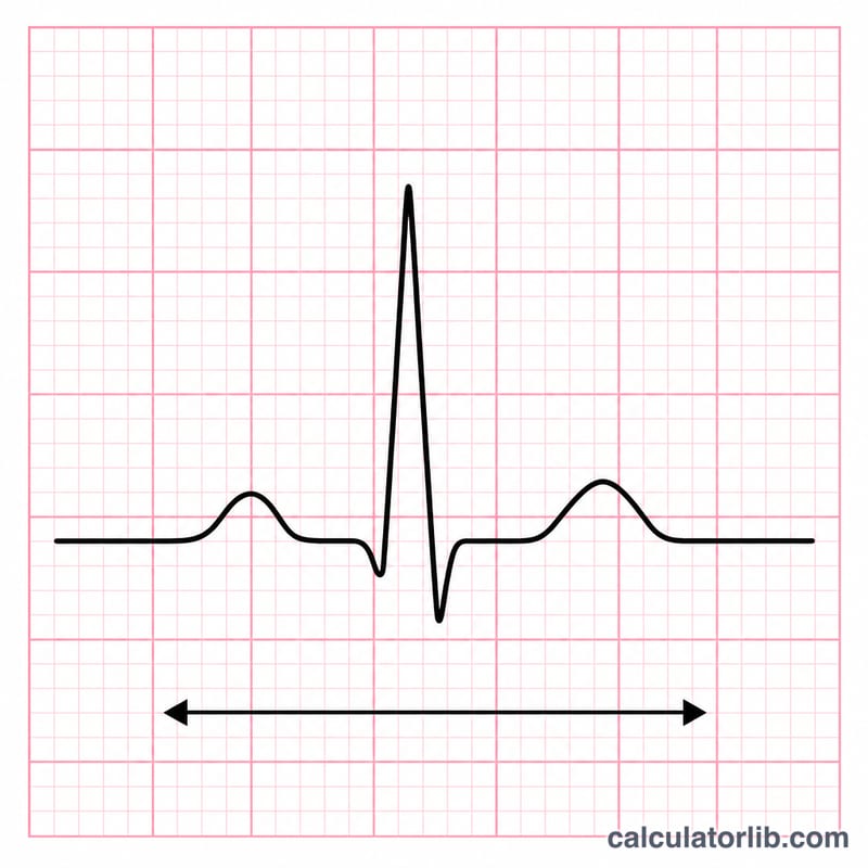 Onda de ECG que abarca varios cuadros grandes con un eje horizontal de tiempo