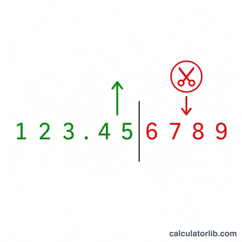Diagram of rounding to two decimal places with the third digit deciding round up or down