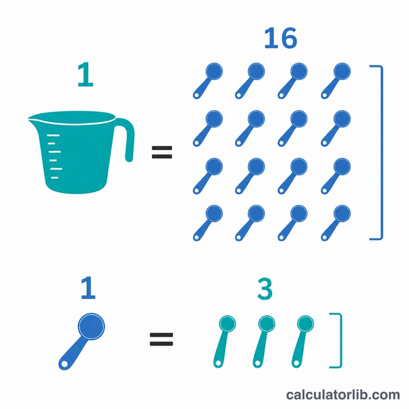 Sơ đồ thể hiện quan hệ lồng nhau giữa cup, thìa canh và thìa cà phê