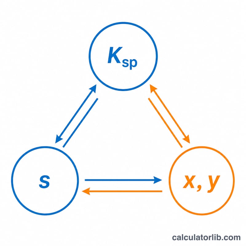 Relationship between Ksp, molar solubility s, and stoichiometric coefficients x and y