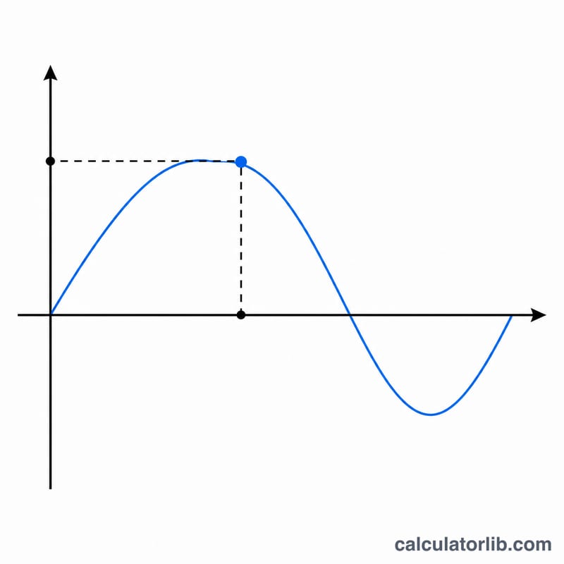Single sine curve with a marked point at a given x value