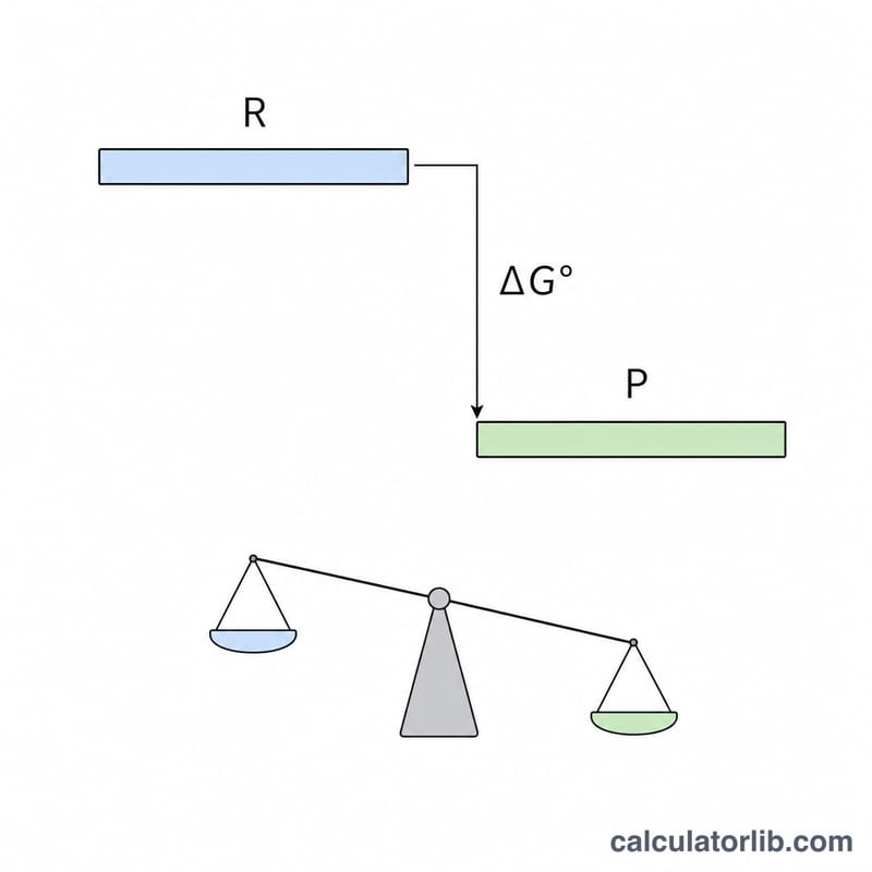 Energy level diagram showing products lower than reactants with a downward ΔG° arrow