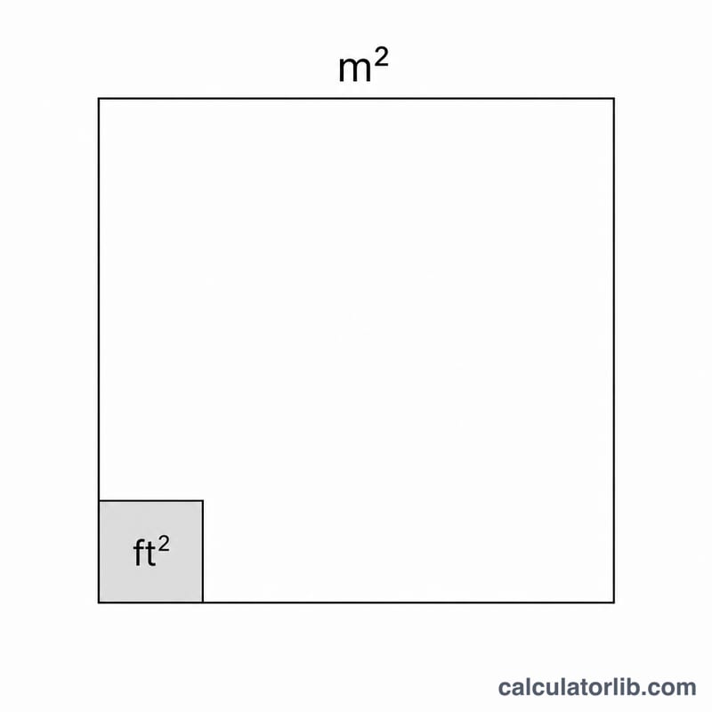 Side by side comparison of one square foot tile versus its equivalent in square meters