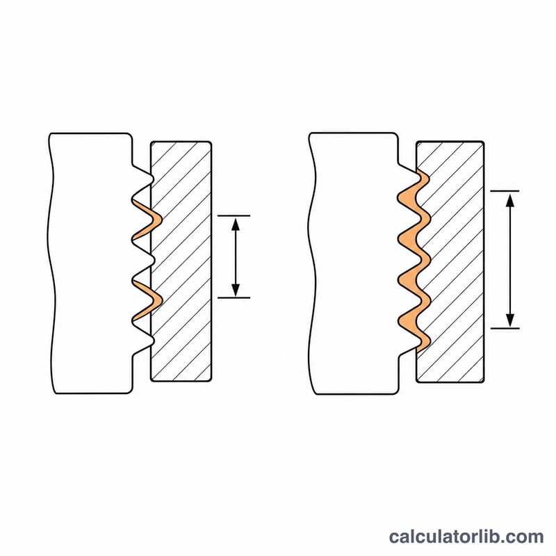 Diagram showing percent thread engagement comparing a shallow partial thread to a deeper fuller thread