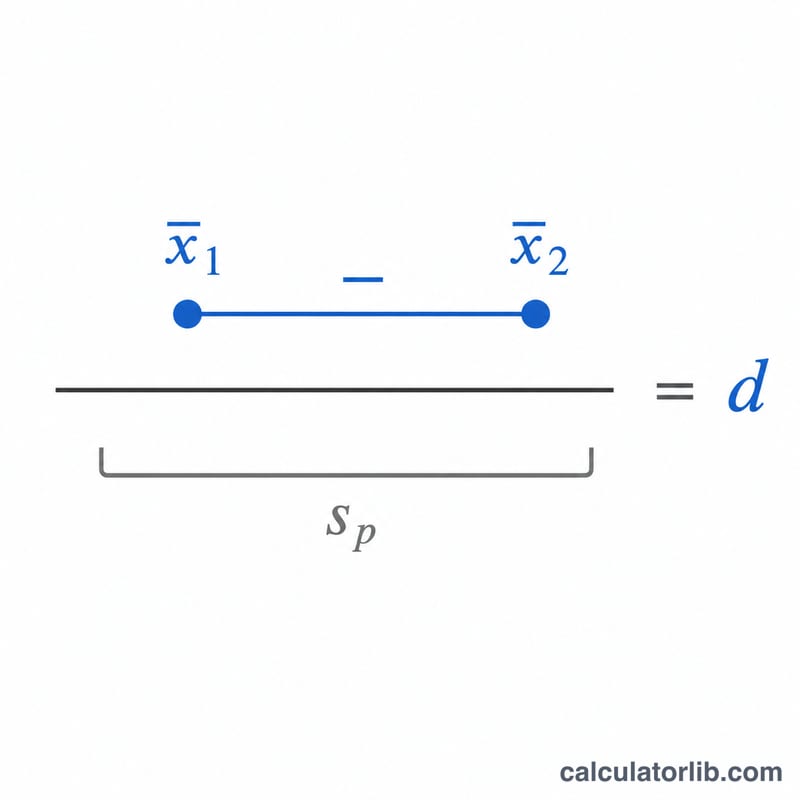 Diagram showing the difference of two means divided by the pooled standard deviation