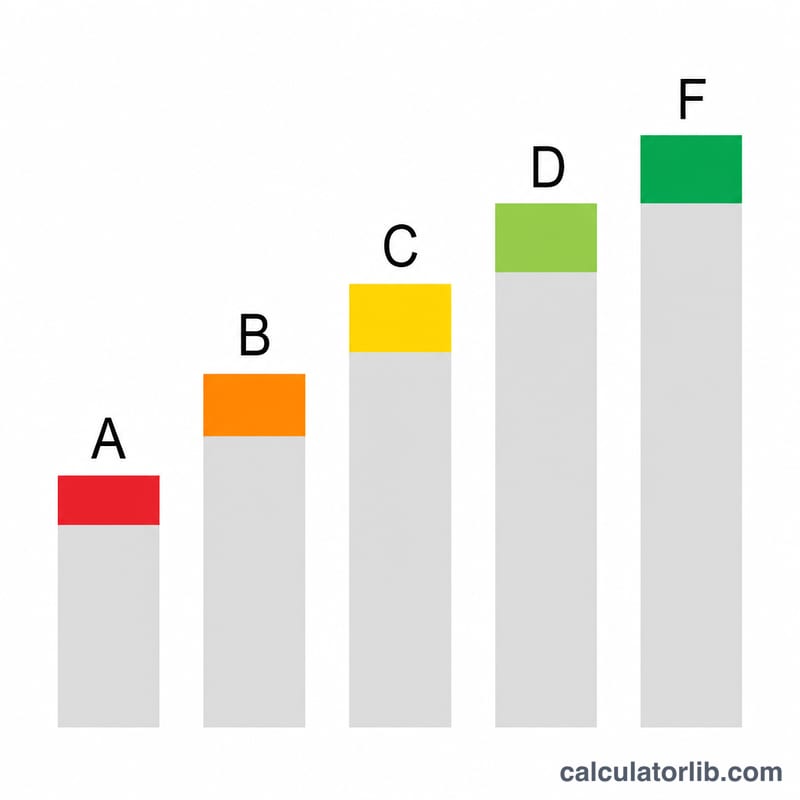 Bar chart mapping percentage ranges to letter grades A through F