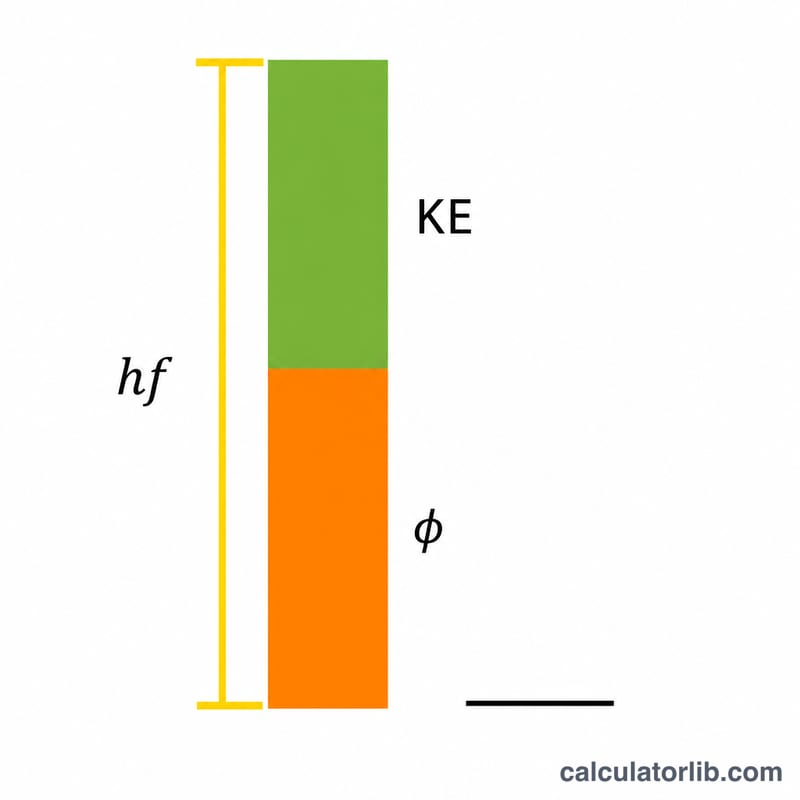 Energy bar diagram showing photon energy split into work function and kinetic energy