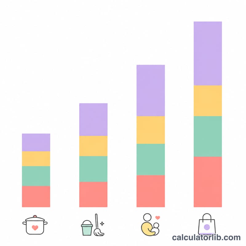 Gráfico de barras que desglosa el valor del trabajo no remunerado por categoría de tarea