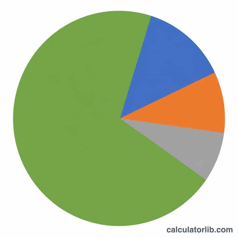 Pie chart breakdown of a paycheck into net pay and several tax slices