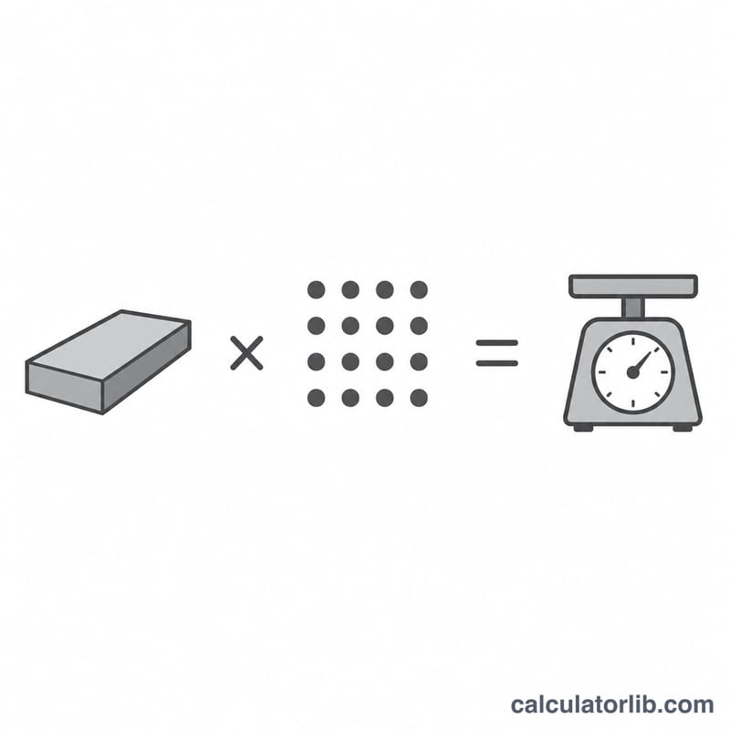 Visual breakdown of slab volume multiplied by density equals weight