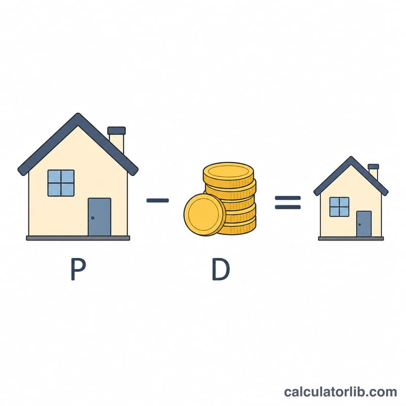 Diagram showing home price minus down payment equals loan amount used in the payment formula