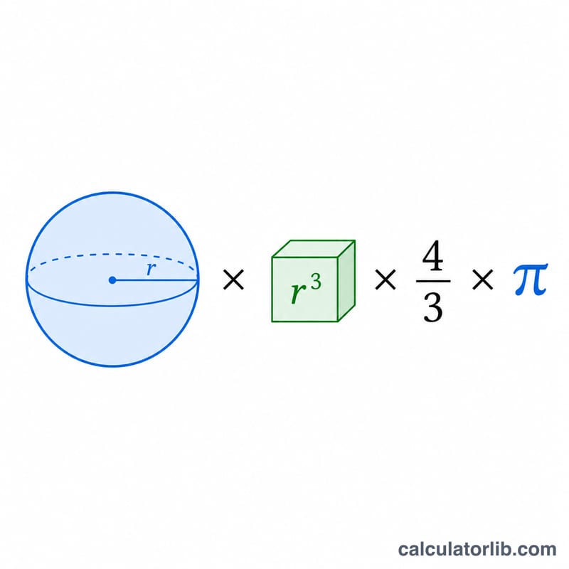 Sphere volume formula components: cube of radius times four-thirds pi