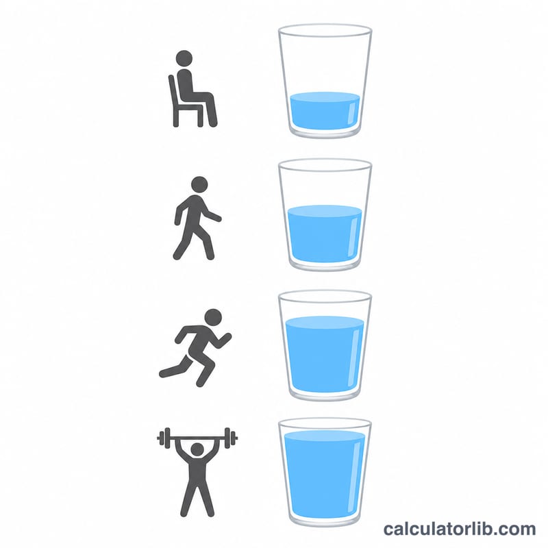 Four water glasses with increasing fill matched to rising activity levels